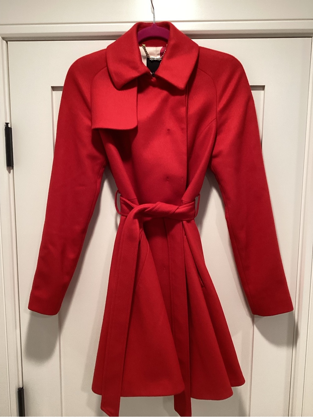 Ted Baker Red Belted Fit-and-Flare Wool Coat